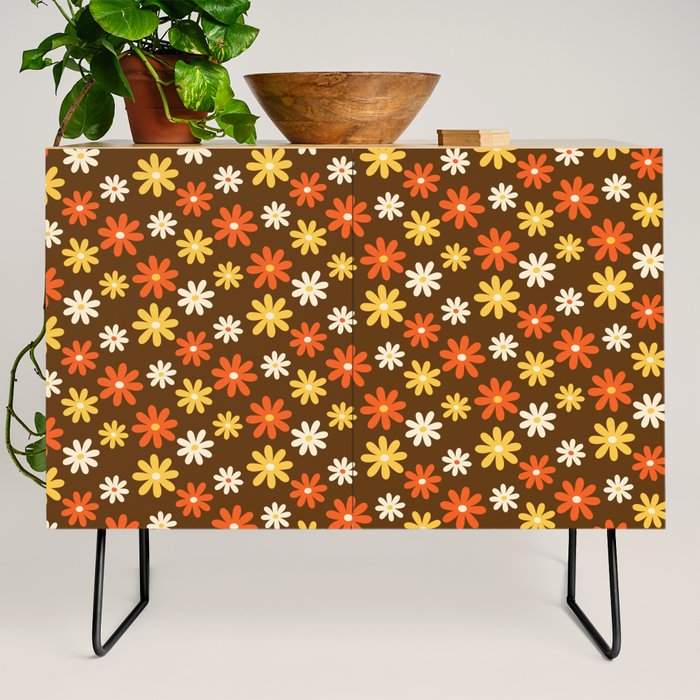 1970s flowers brown and orange Credenza