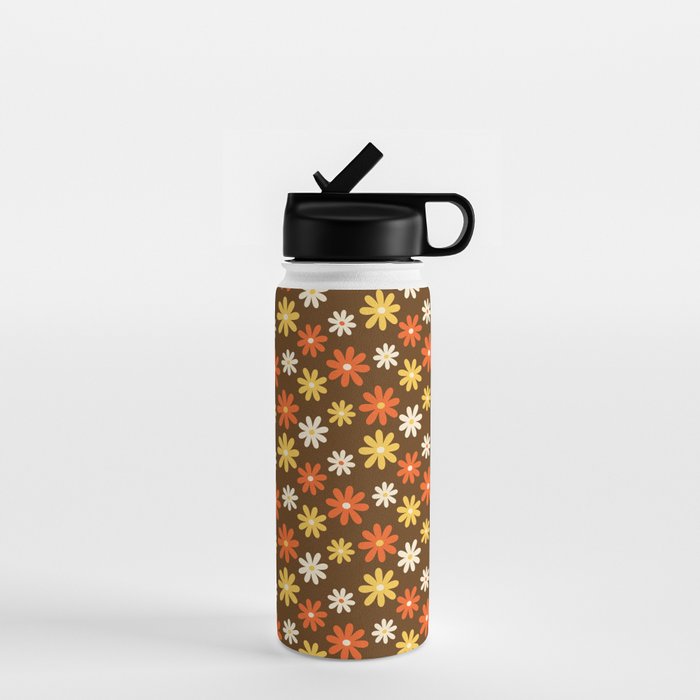 1970s flowers brown and orange Water Bottle