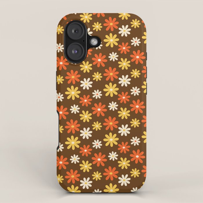 1970s flowers brown and orange iPhone Case