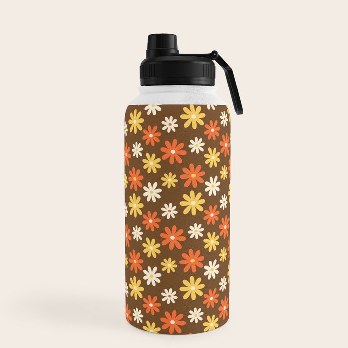 1970s flowers brown and orange Water Bottle