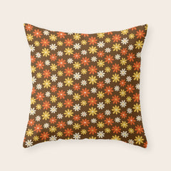 1970s flowers brown and orange Throw Pillow