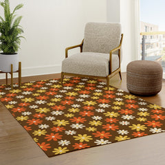 1970s flowers brown and orange Rug