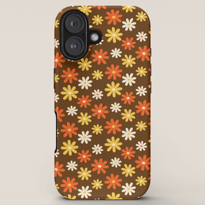 1970s flowers brown and orange iPhone Case