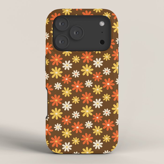 1970s flowers brown and orange iPhone Case