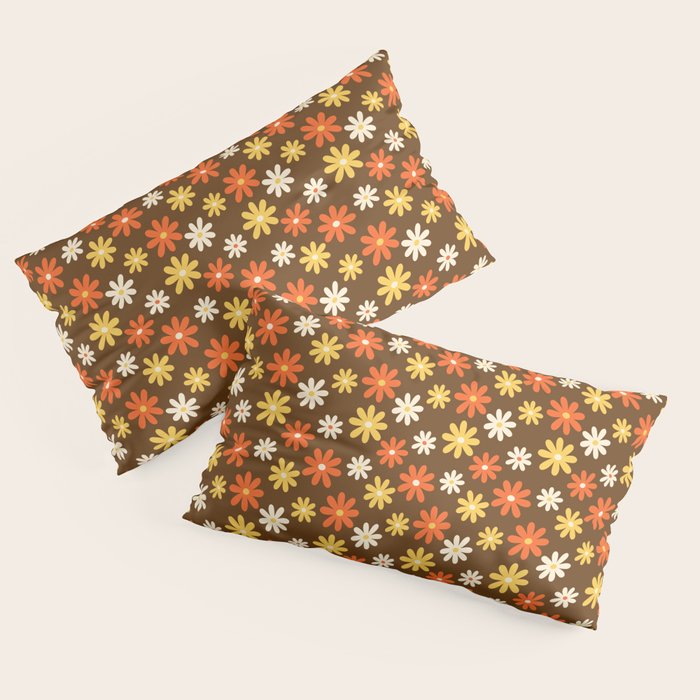 1970s flowers brown and orange Pillow Sham