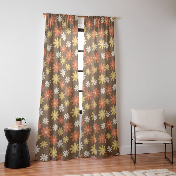 1970s flowers brown and orange Window Curtain