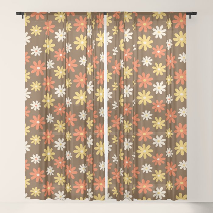 1970s flowers brown and orange Window Curtain