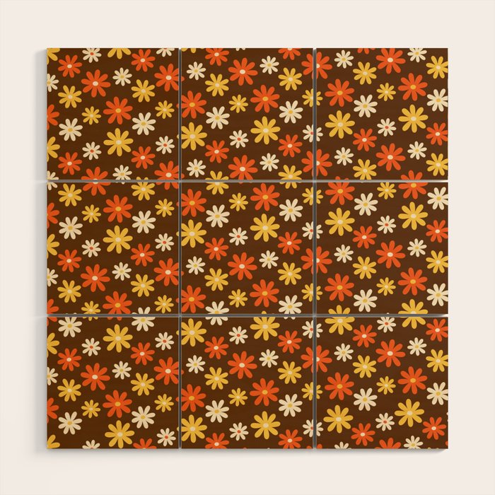 1970s flowers brown and orange Wood Wall Art