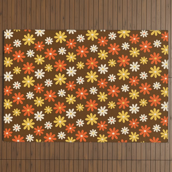 1970s flowers brown and orange Outdoor Rug