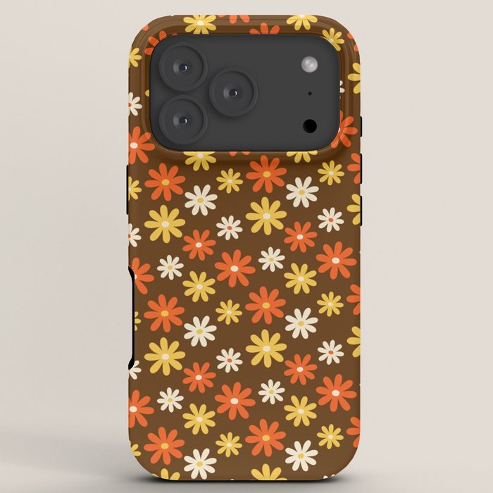 1970s flowers brown and orange iPhone Case