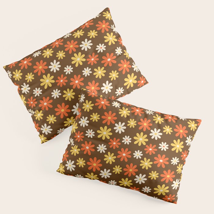 1970s flowers brown and orange Pillow Sham