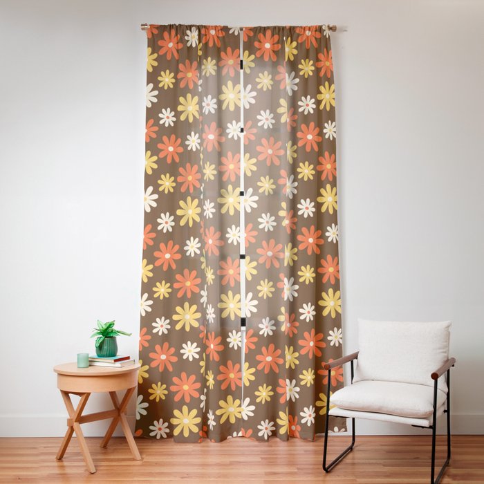 1970s flowers brown and orange Window Curtain