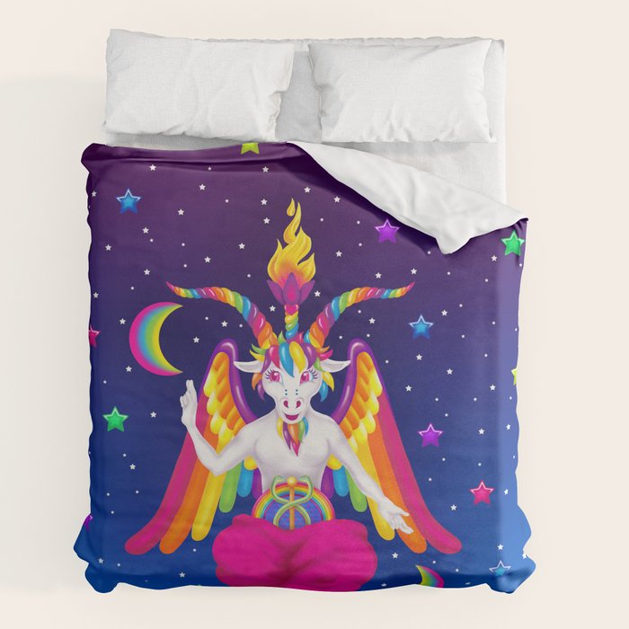 1997 Neon Rainbow Baphomet Duvet Cover