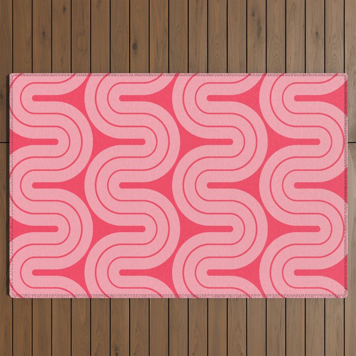 70s Throwback Wavy Stripes Pattern Outdoor Rug