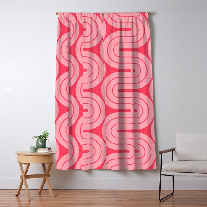 70s Throwback Wavy Stripes Pattern Window Curtain