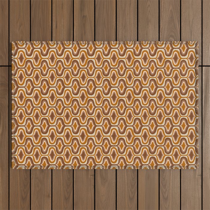 70s mod fabric repeat, orange and browns Outdoor Rug