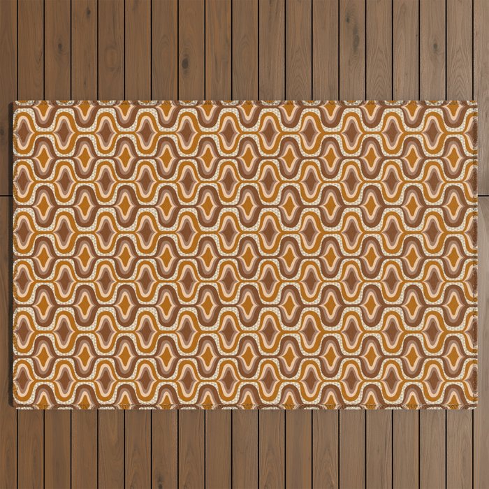 70s mod fabric repeat, orange and browns Outdoor Rug