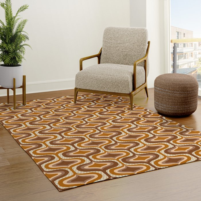 70s mod fabric repeat, orange and browns Rug