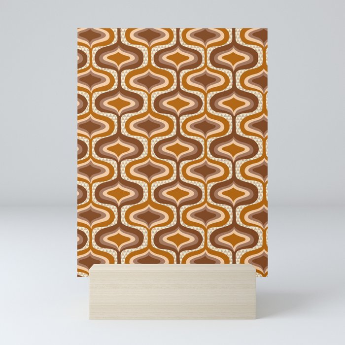 70s mod fabric repeat, orange and browns Mini Art Print