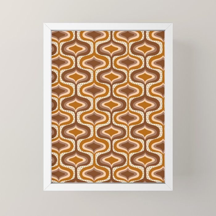 70s mod fabric repeat, orange and browns Mini Art Print