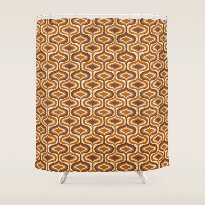 70s mod fabric repeat, orange and browns Shower Curtain