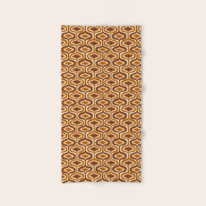 70s mod fabric repeat, orange and browns Bath Towel
