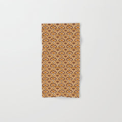 70s mod fabric repeat, orange and browns Bath Towel