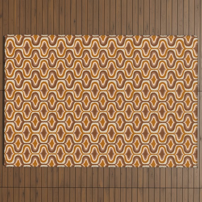 70s mod fabric repeat, orange and browns Outdoor Rug
