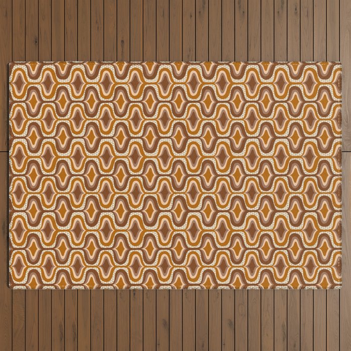70s mod fabric repeat, orange and browns Outdoor Rug
