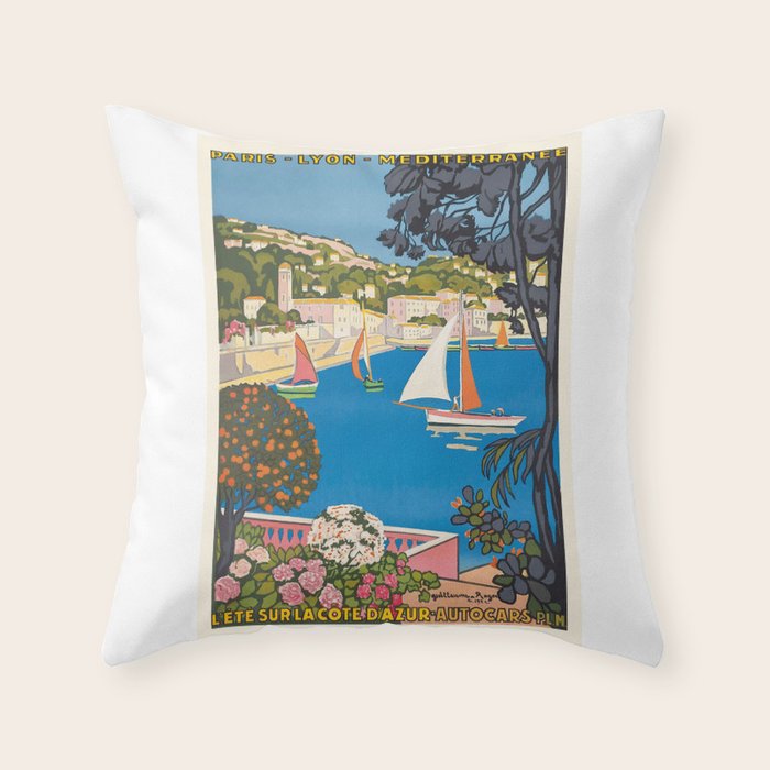 1926 FRANCE Summer On The Cote D'Azur Travel Poster Throw Pillow