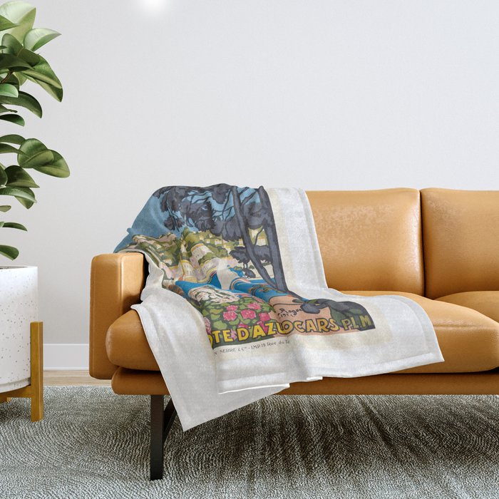 1926 FRANCE Summer On The Cote D'Azur Travel Poster Throw Blanket