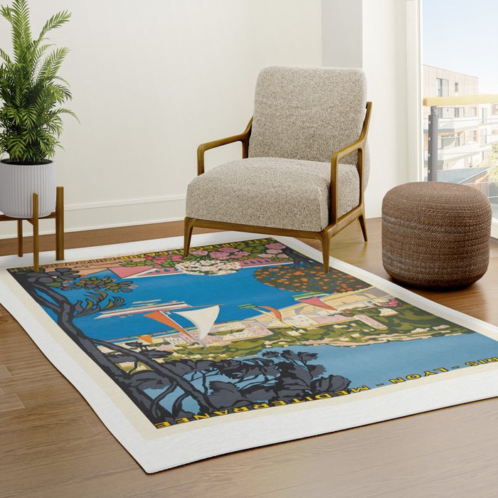 1926 FRANCE Summer On The Cote D'Azur Travel Poster Rug