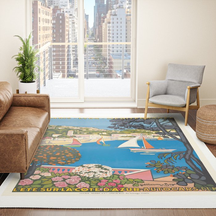 1926 FRANCE Summer On The Cote D'Azur Travel Poster Rug