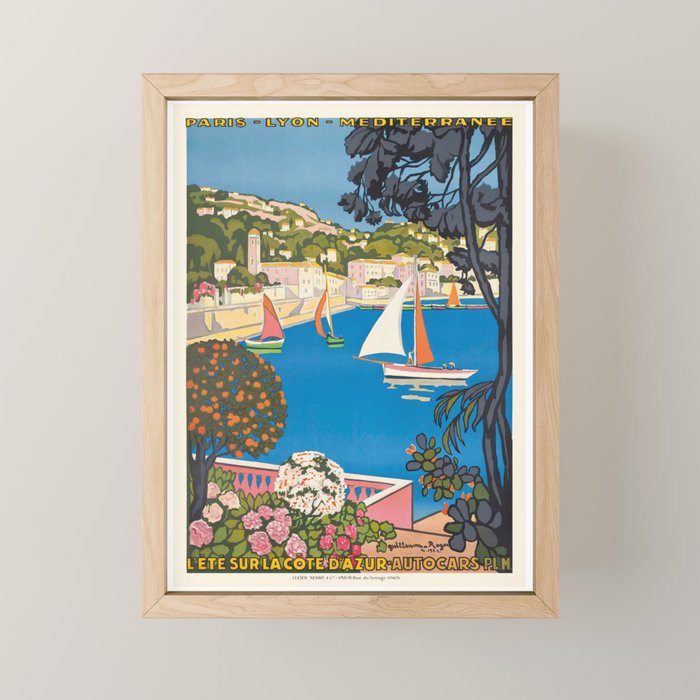 1926 FRANCE Summer On The Cote D'Azur Travel Poster Mini Art Print