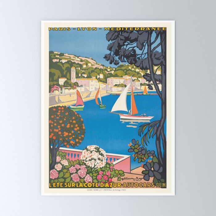 1926 FRANCE Summer On The Cote D'Azur Travel Poster Mini Art Print