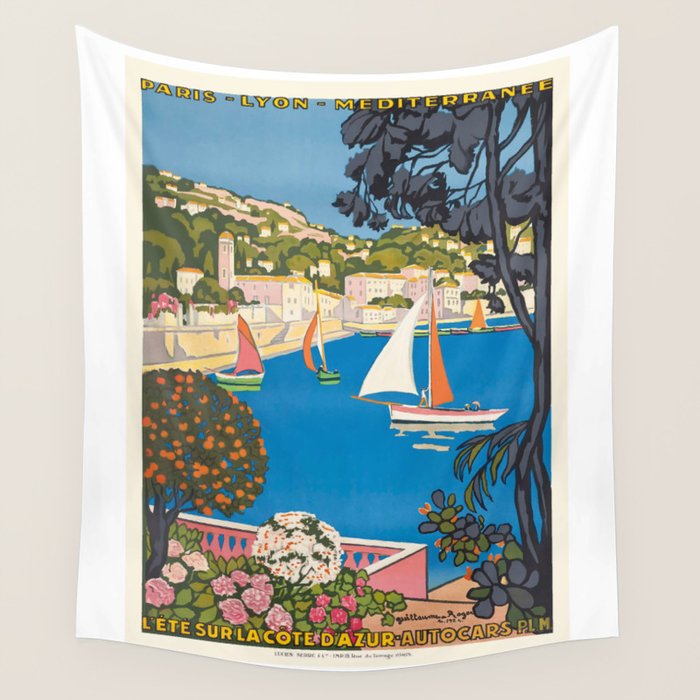 1926 FRANCE Summer On The Cote D'Azur Travel Poster Wall Tapestry