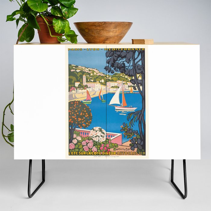 1926 FRANCE Summer On The Cote D'Azur Travel Poster Credenza