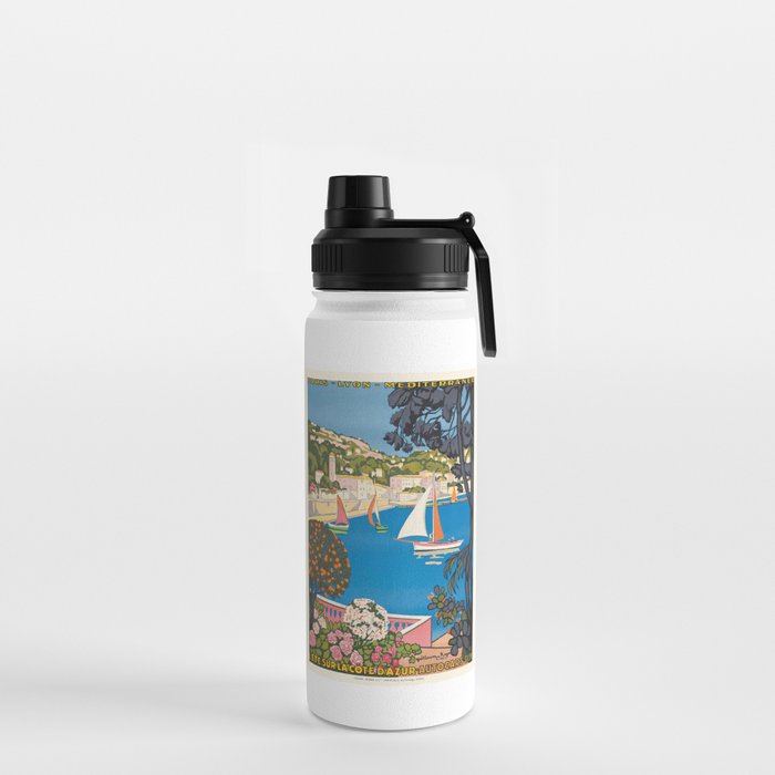 1926 FRANCE Summer On The Cote D'Azur Travel Poster Water Bottle