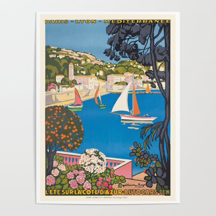 1926 FRANCE Summer On The Cote D'Azur Travel Poster Poster
