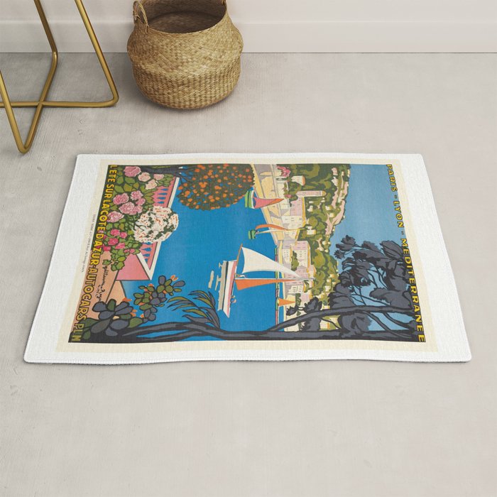 1926 FRANCE Summer On The Cote D'Azur Travel Poster Rug