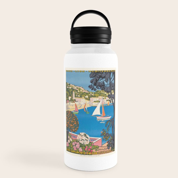1926 FRANCE Summer On The Cote D'Azur Travel Poster Water Bottle
