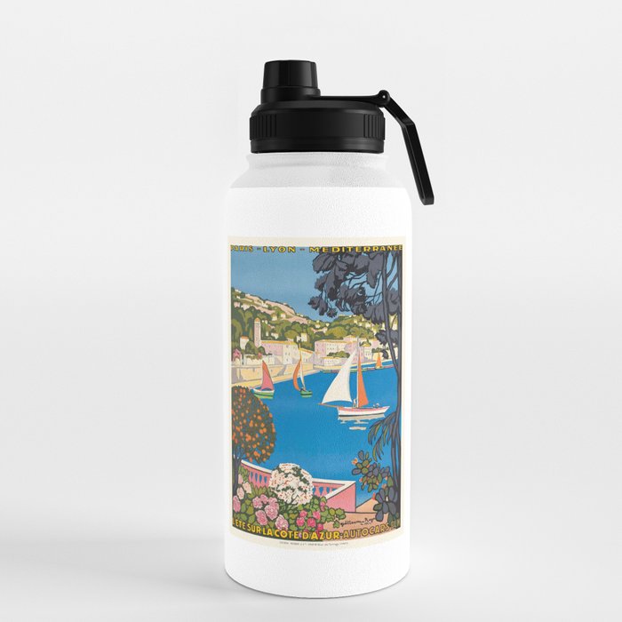 1926 FRANCE Summer On The Cote D'Azur Travel Poster Water Bottle