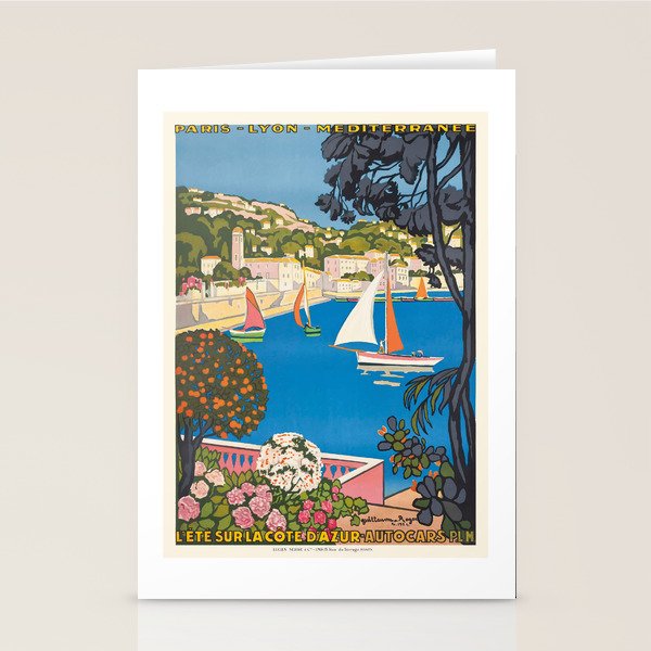 1926 FRANCE Summer On The Cote D'Azur Travel Poster Stationery Card
