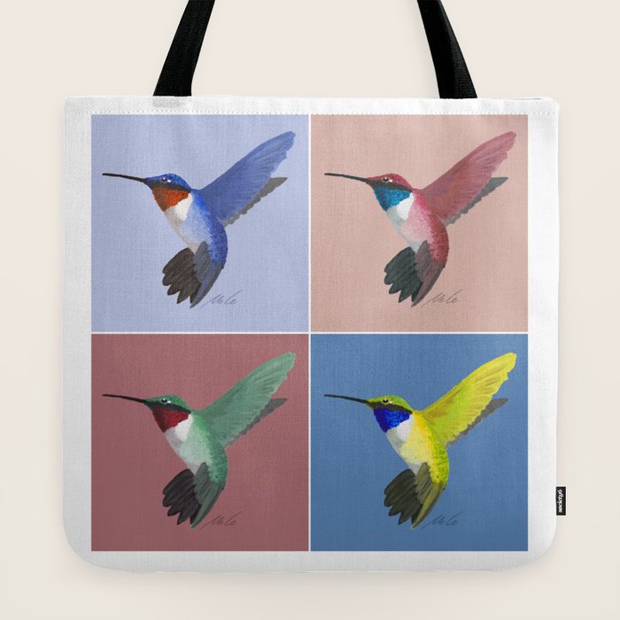 05 Blue, Red, Green, Yellow Hummingbird Tote Bag