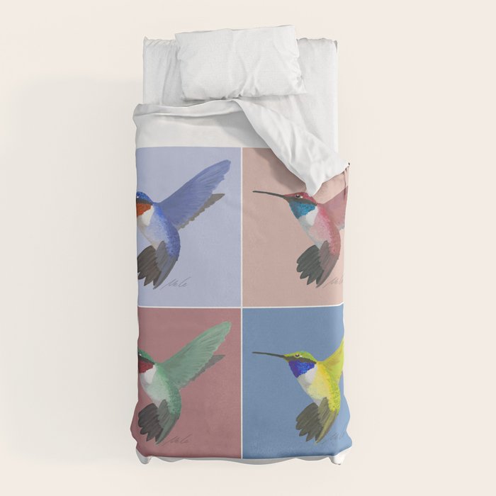 05 Blue, Red, Green, Yellow Hummingbird Duvet Cover