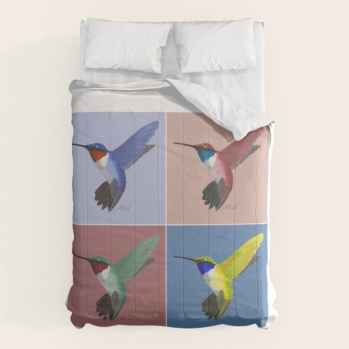 05 Blue, Red, Green, Yellow Hummingbird Comforter