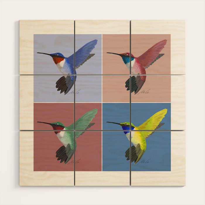05 Blue, Red, Green, Yellow Hummingbird Wood Wall Art
