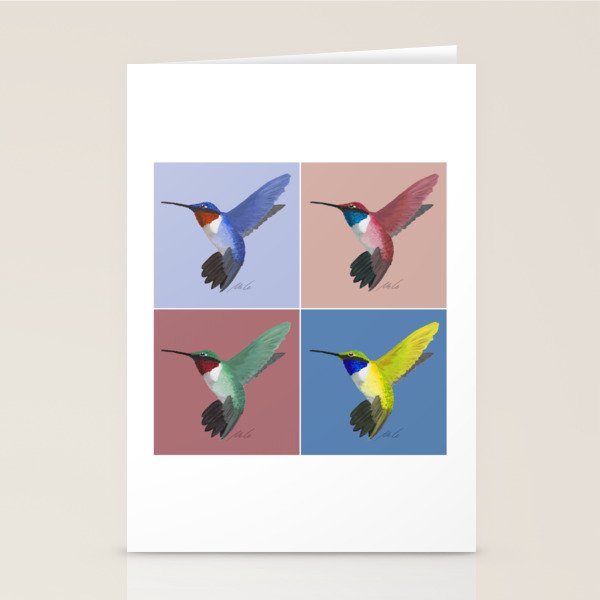 05 Blue, Red, Green, Yellow Hummingbird Stationery Card