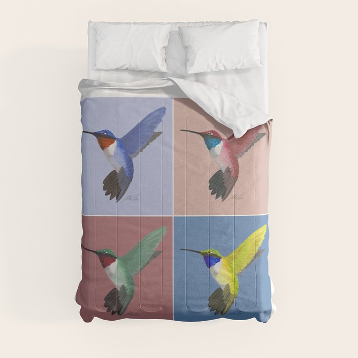 05 Blue, Red, Green, Yellow Hummingbird Comforter