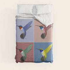 05 Blue, Red, Green, Yellow Hummingbird Duvet Cover
